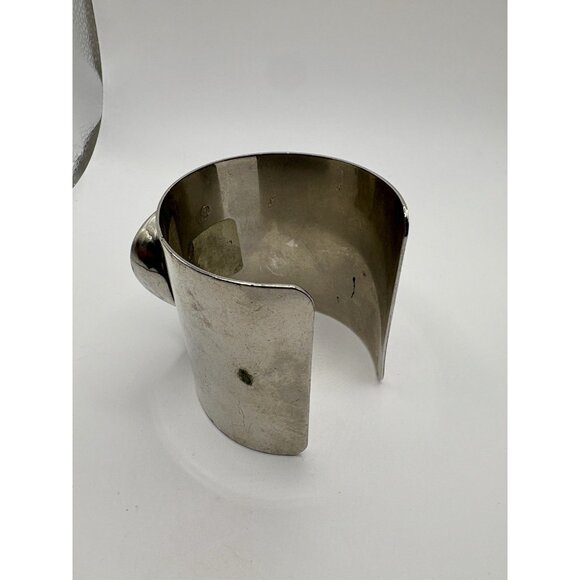 Large Silver Tone Cuff Bracelet Black Oval Stone Statement Bold Maximalist - Picture 3 of 4